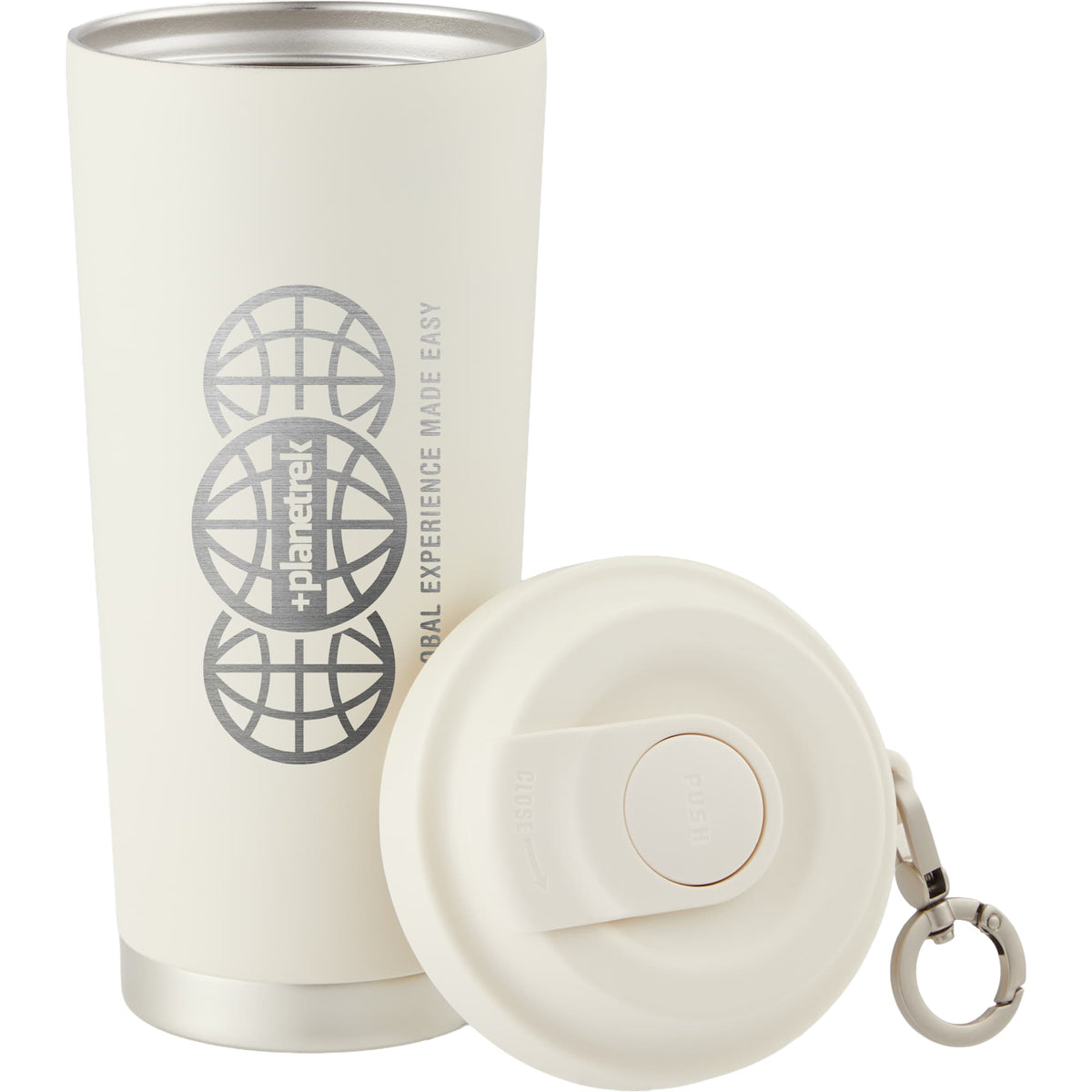 Haley Tumbler with Push-Button Lid and Carabiner, 16 oz Full Color - Cream - Detail