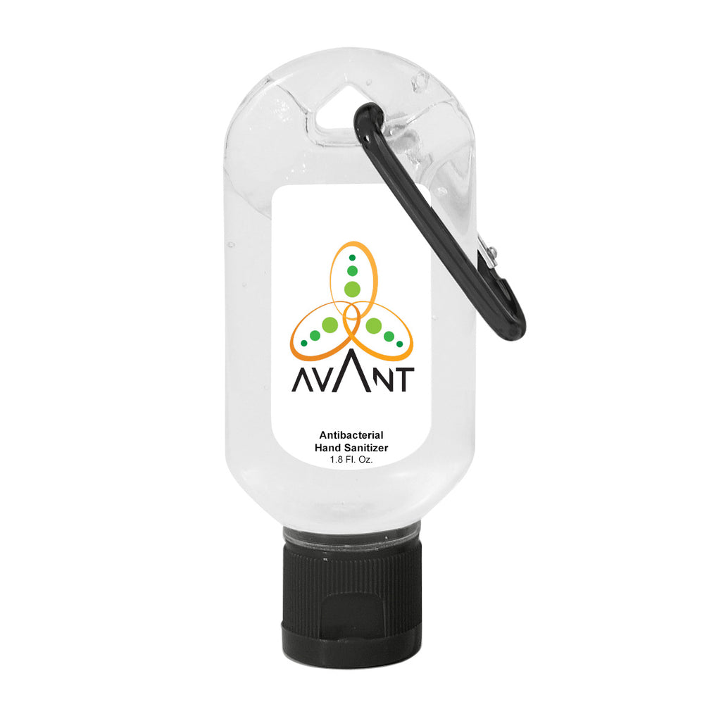 Hand Sanitizer with Carabiner, 1.8 oz - Black Cap - Full Color on a White Label