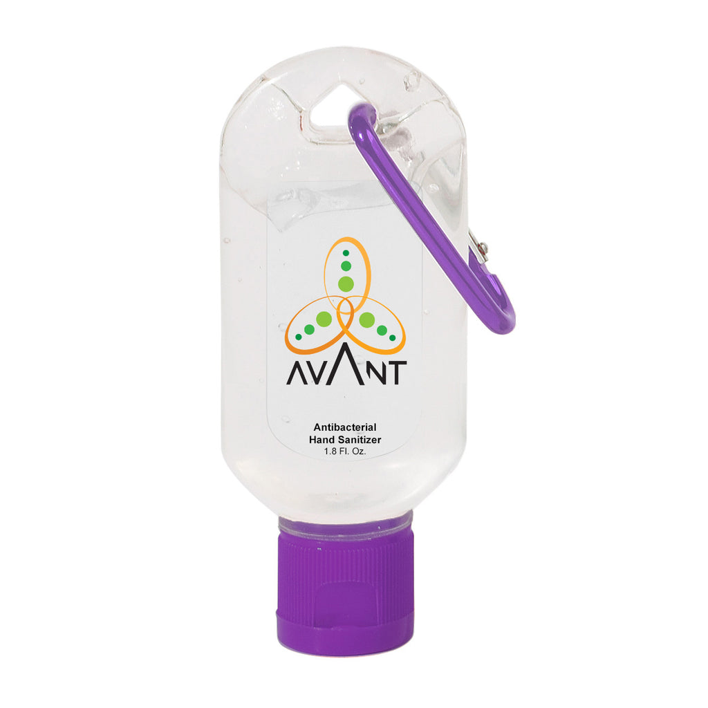 Hand Sanitizer with Carabiner, 1.8 oz - Purple - Full Color on a Clear Label