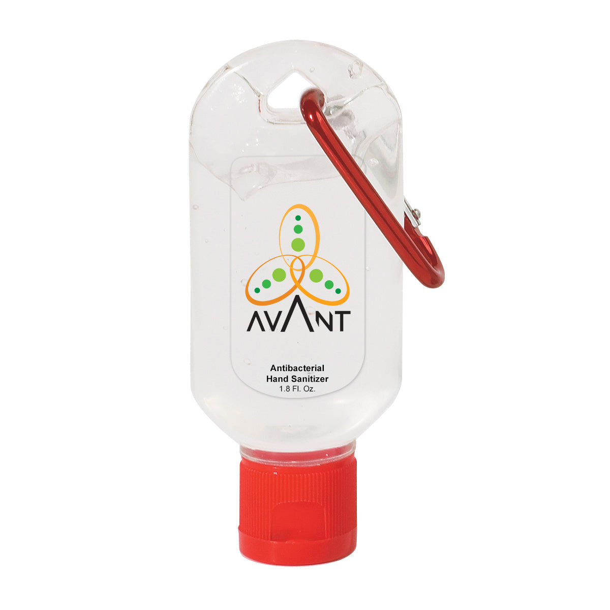 Hand Sanitizer with Carabiner, 1.8 oz - Red - Clear_Label