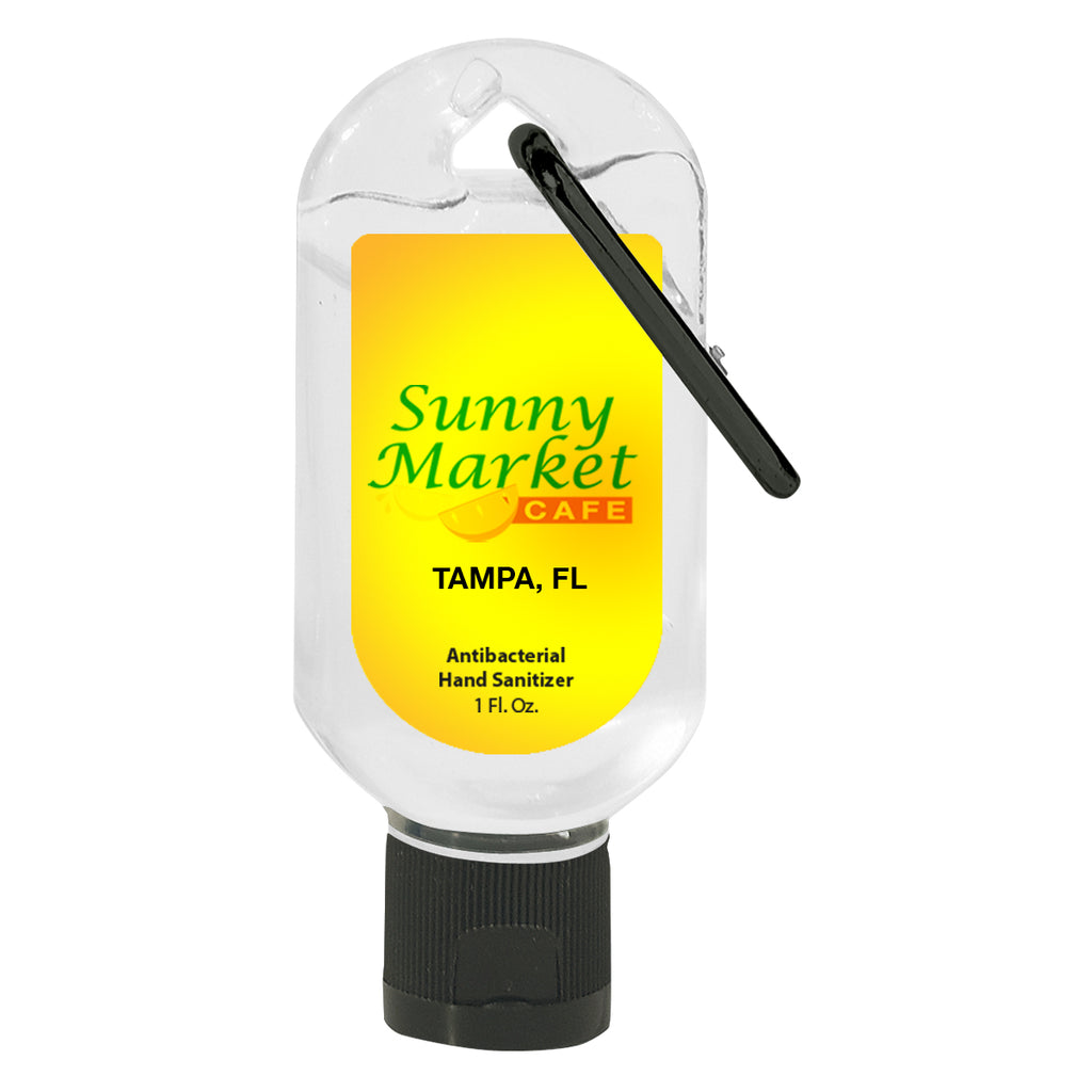 Hand Sanitizer with Carabiner, 1 oz - Translucent Black - Full Color on a White Label
