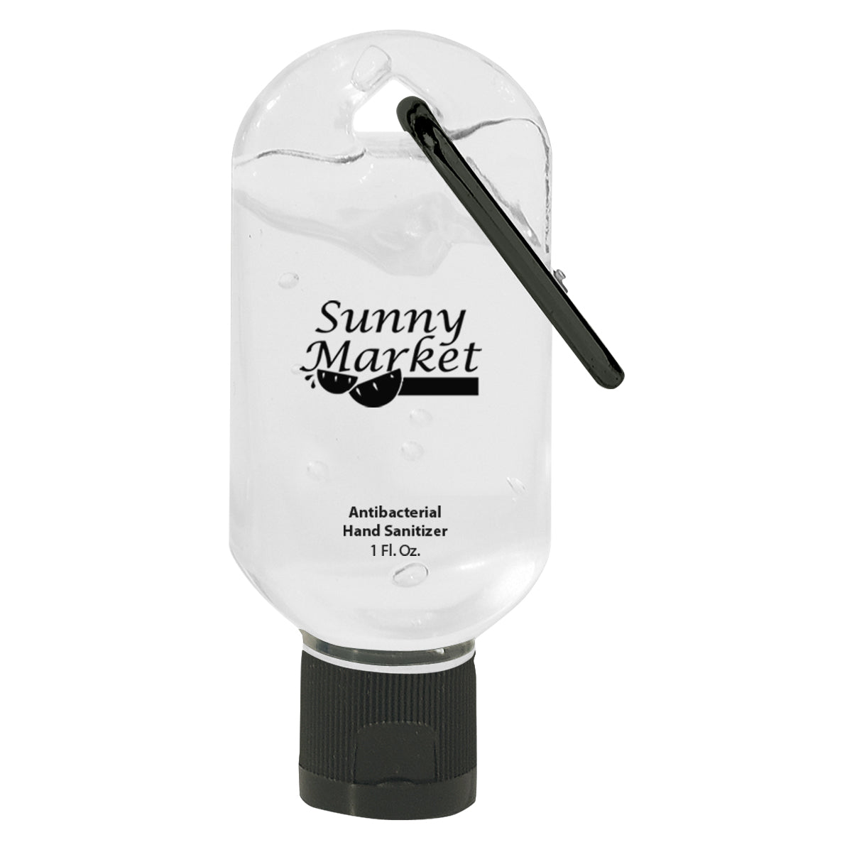 Hand Sanitizer with Carabiner, 1 oz - Translucent Black - Pad Print