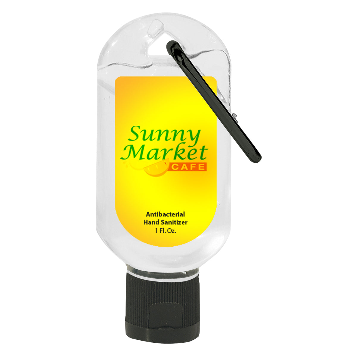 Hand Sanitizer with Carabiner, 1 oz - Translucent Black - White_Label