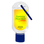 Hand Sanitizer with Carabiner, 1 oz - Translucent Blue - Full Color on a White Label