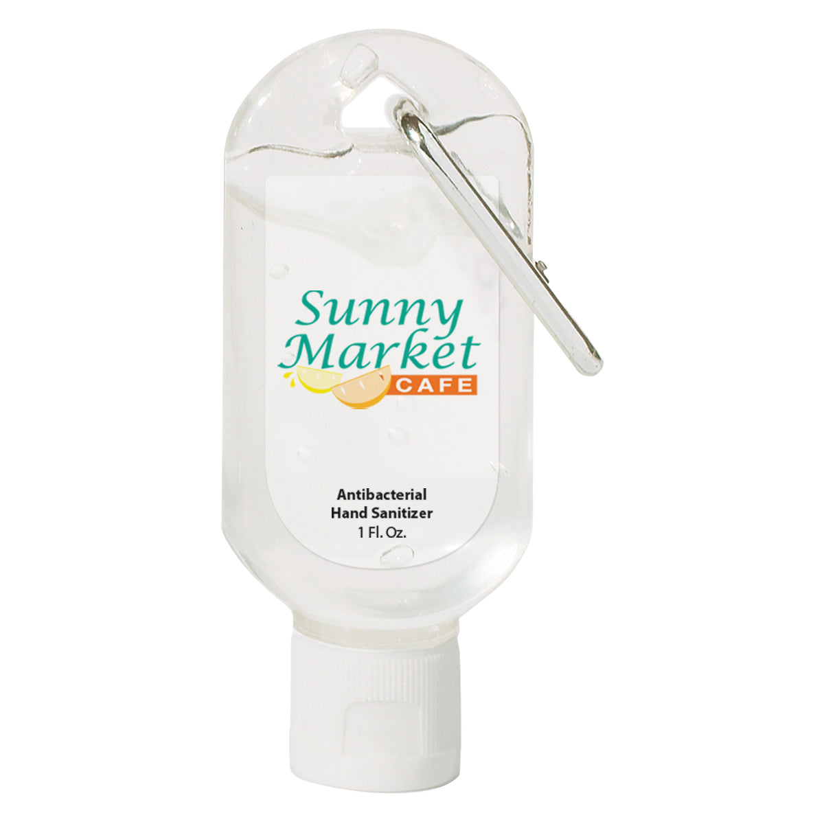 Hand Sanitizer with Carabiner, 1 oz - Translucent White - Full Color on a Clear Label