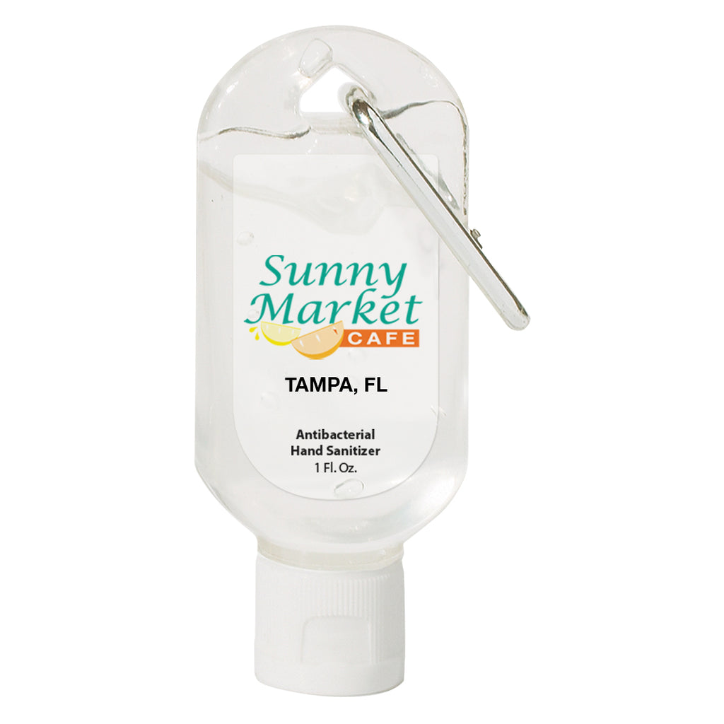 Hand Sanitizer with Carabiner, 1 oz - Translucent White - Full Color on a Clear Label