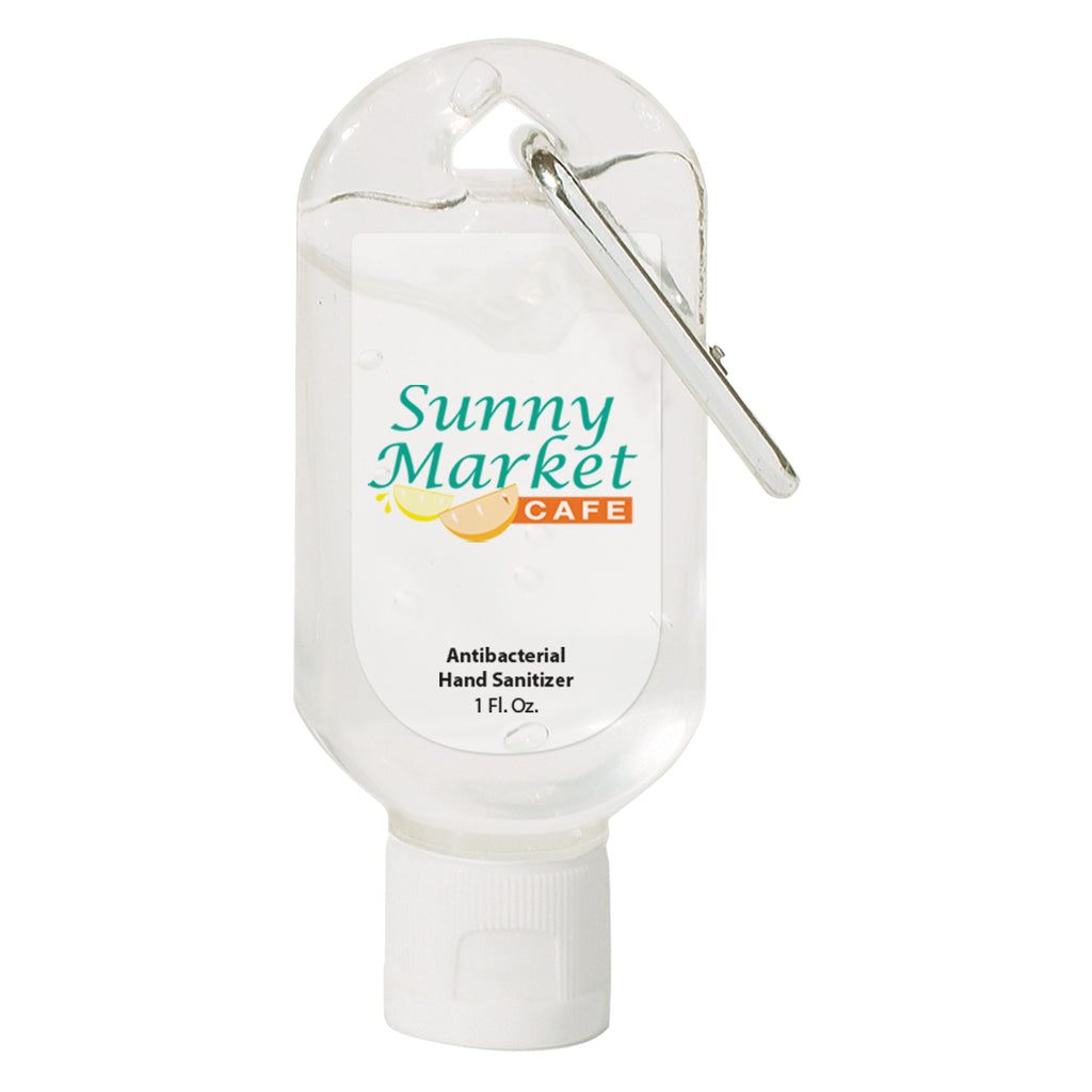 Hand Sanitizer with Carabiner, 1 oz - Translucent White - Full Color on a Clear Label