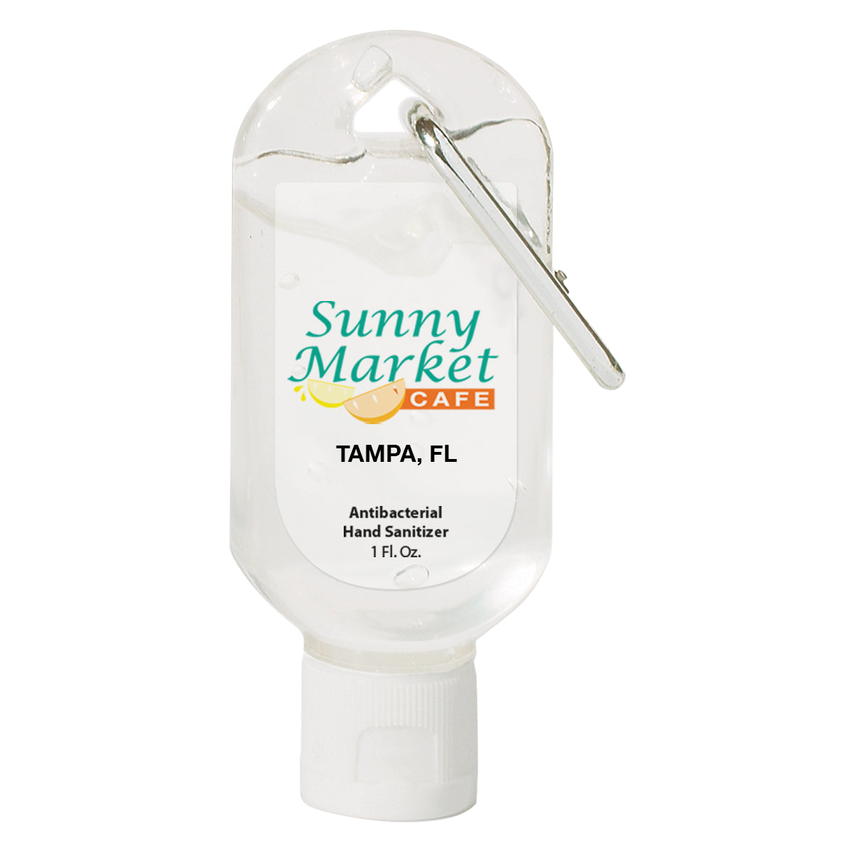 Hand Sanitizer with Carabiner, 1 oz - Translucent White - Full Color on a Clear Label