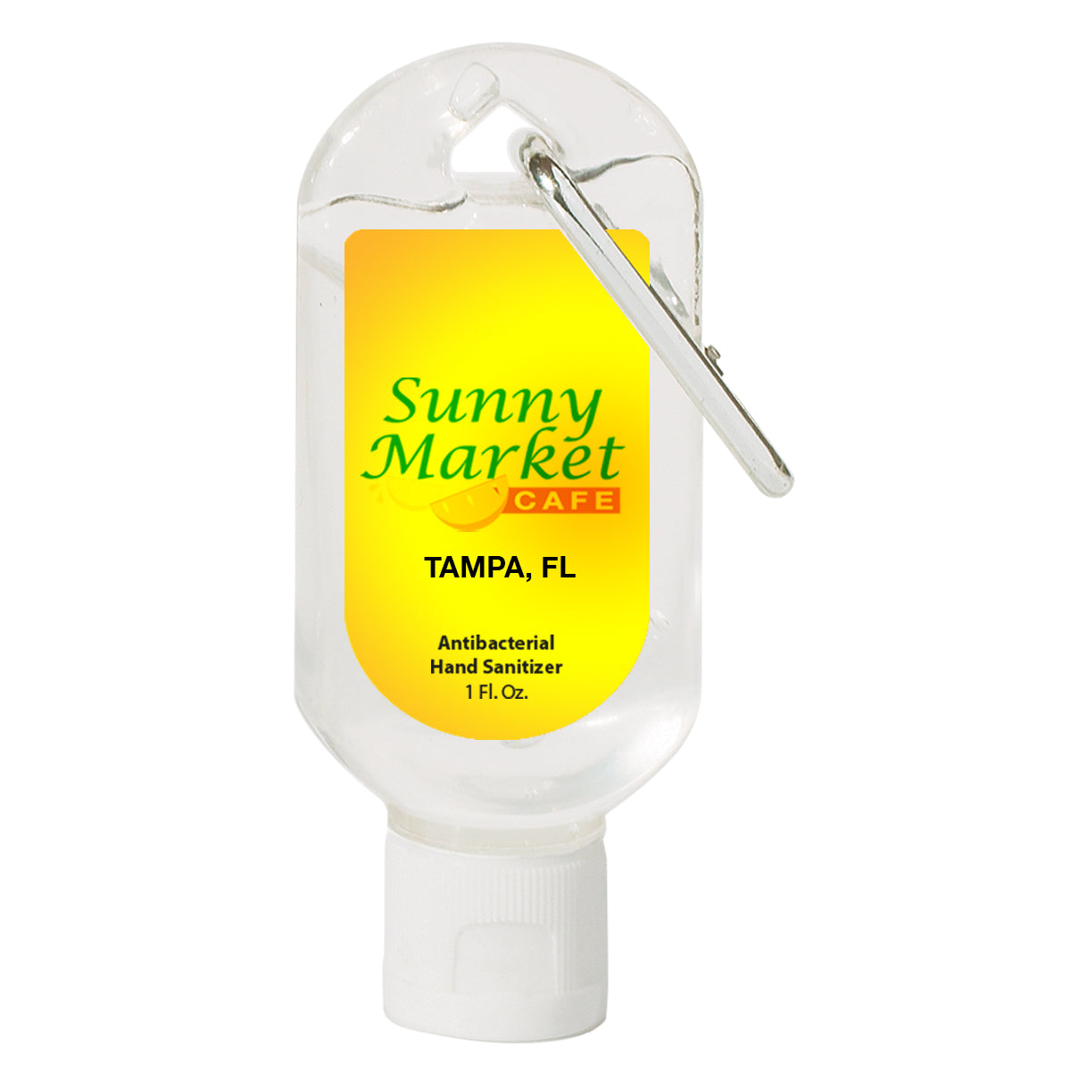 Hand Sanitizer with Carabiner, 1 oz - Translucent White - Full Color on a White Label
