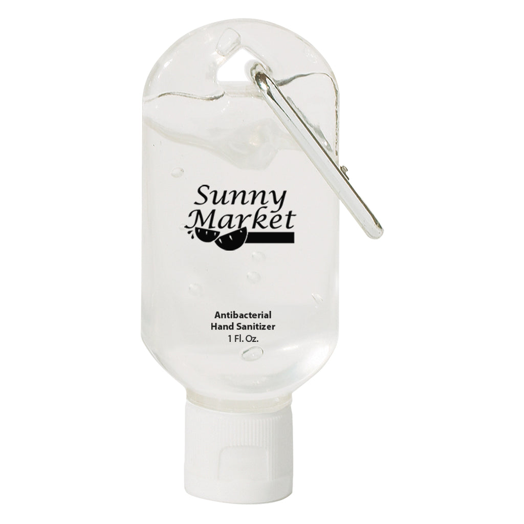 Hand Sanitizer with Carabiner, 1 oz - Translucent White - Pad Print