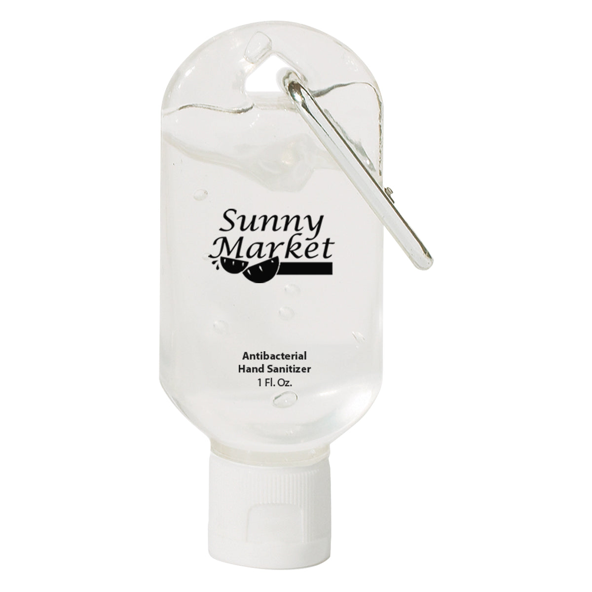 Hand Sanitizer with Carabiner, 1 oz - Translucent White - Pad Print
