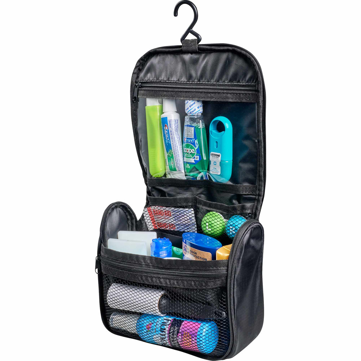 Hanging Travel Toiletry Bag in Polyester - Black - Right Angle