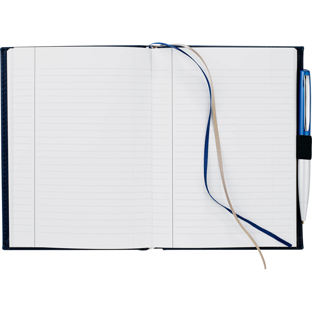Hardcover Journal with Two Ribbon Markers, 5 x 7 Inches Debossing - Navy - Front 2