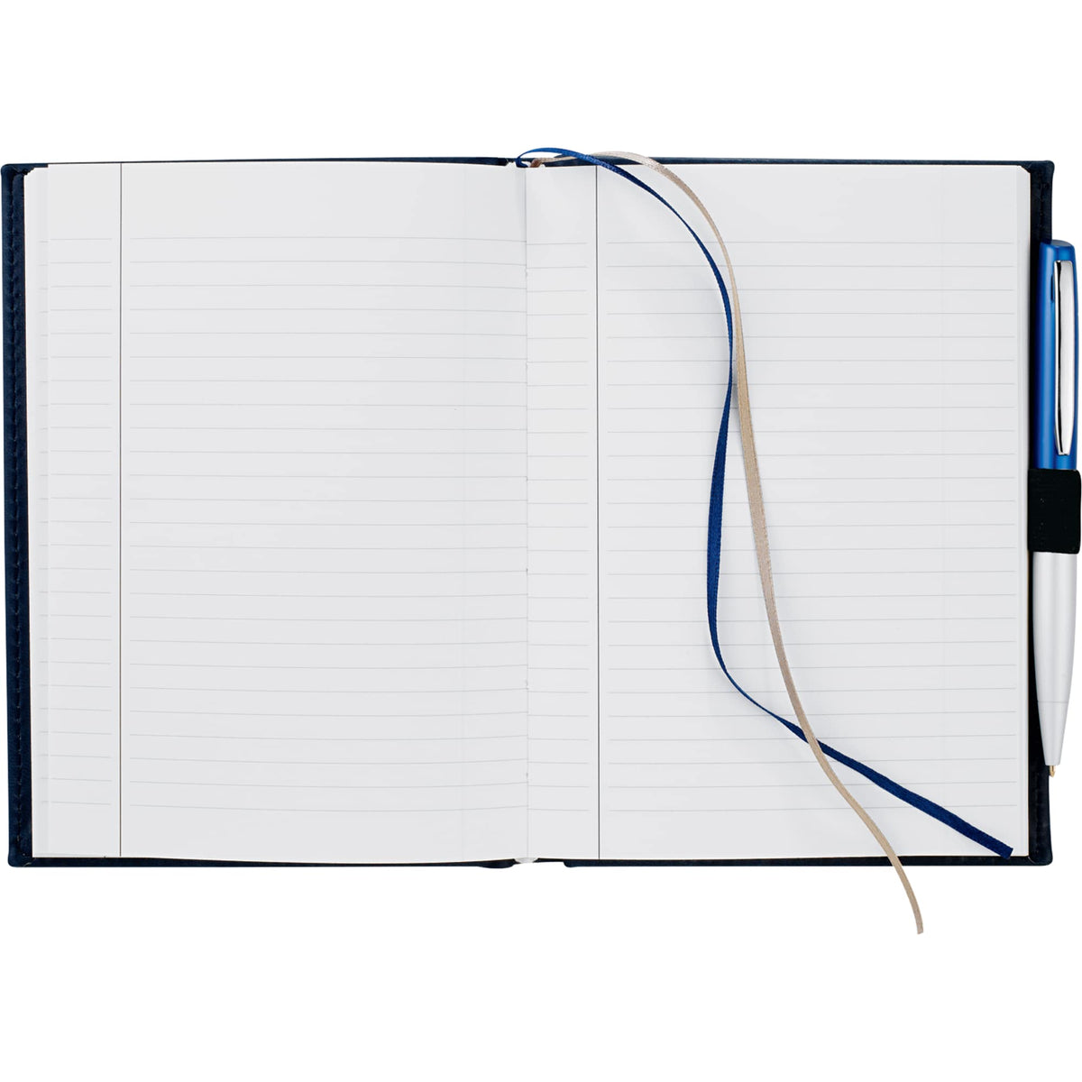 Hardcover Journal with Two Ribbon Markers, 5 x 7 Inches Debossing - Navy - Front 2