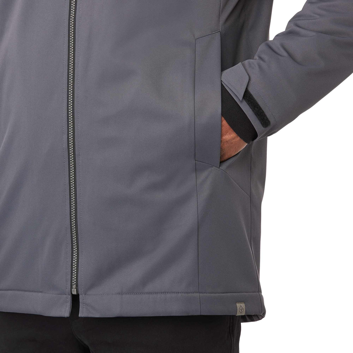 Hardy Recycled Insulated Jacket with Sherpa Lining for Men Debossing - Grey Storm - On Model Detail 3