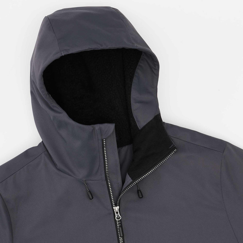 Hardy Recycled Insulated Jacket with Sherpa Lining for Men Laser Engraving - Grey Storm - Detail Hood