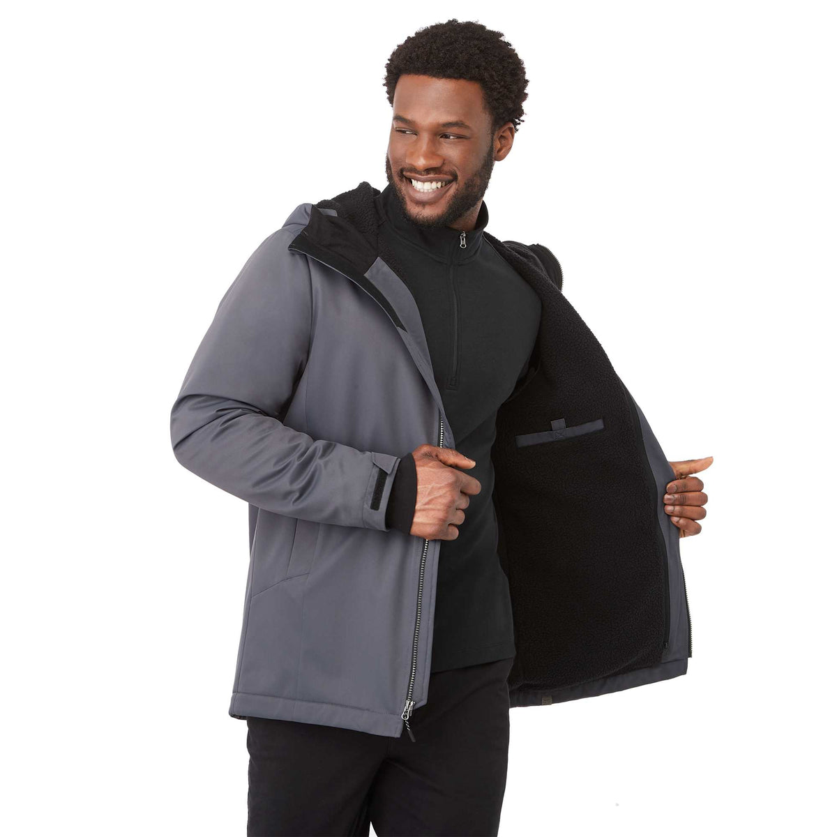 Hardy Recycled Insulated Jacket with Sherpa Lining for Men Transfer - Grey Storm - On Model Detail 2