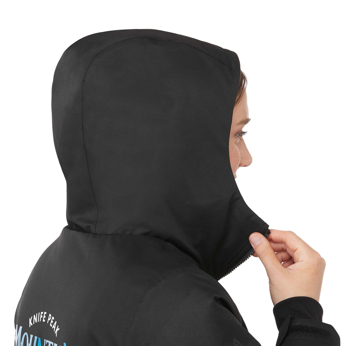 Hardy Recycled Insulated Jacket with Sherpa Lining for Women Debossing - Black - On Model Detail 2