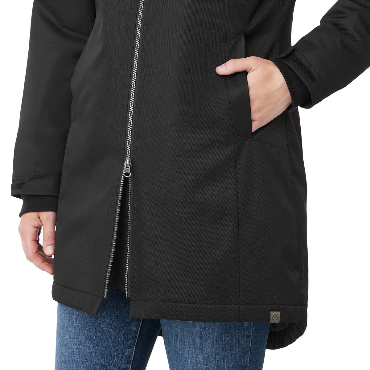 Hardy Recycled Insulated Jacket with Sherpa Lining for Women Debossing - Black - On Model Detail 3