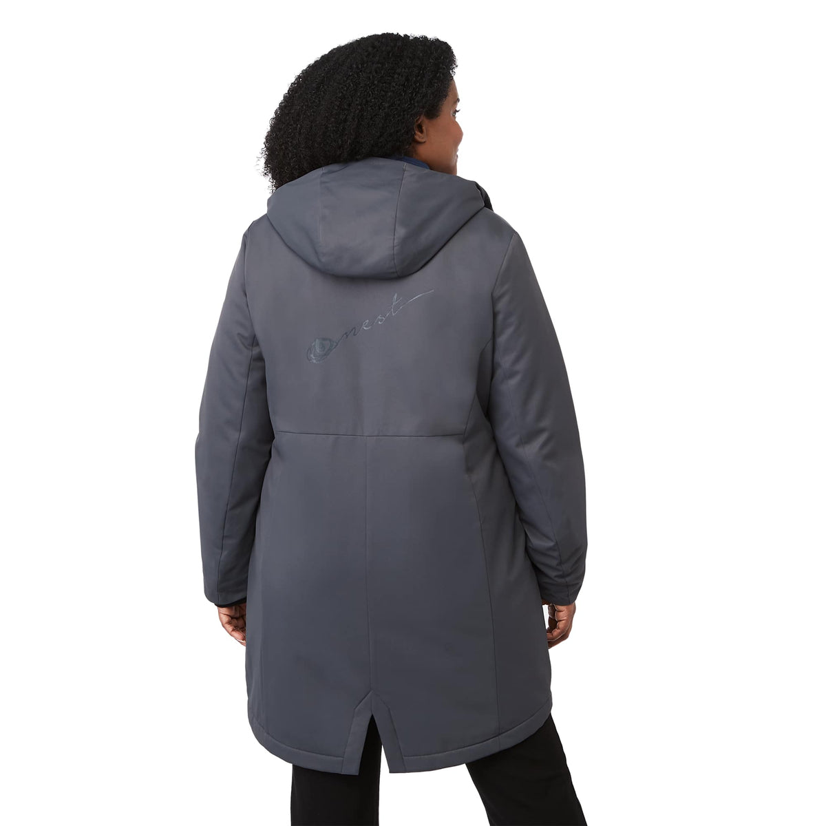 Hardy Recycled Insulated Jacket with Sherpa Lining for Women Debossing - Grey Storm - On Model Back