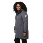 Hardy Recycled Insulated Jacket with Sherpa Lining for Women Debossing - Grey Storm - On Model Right Angle