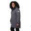 Hardy Recycled Insulated Jacket with Sherpa Lining for Women Debossing - Grey Storm - On Model Right Angle