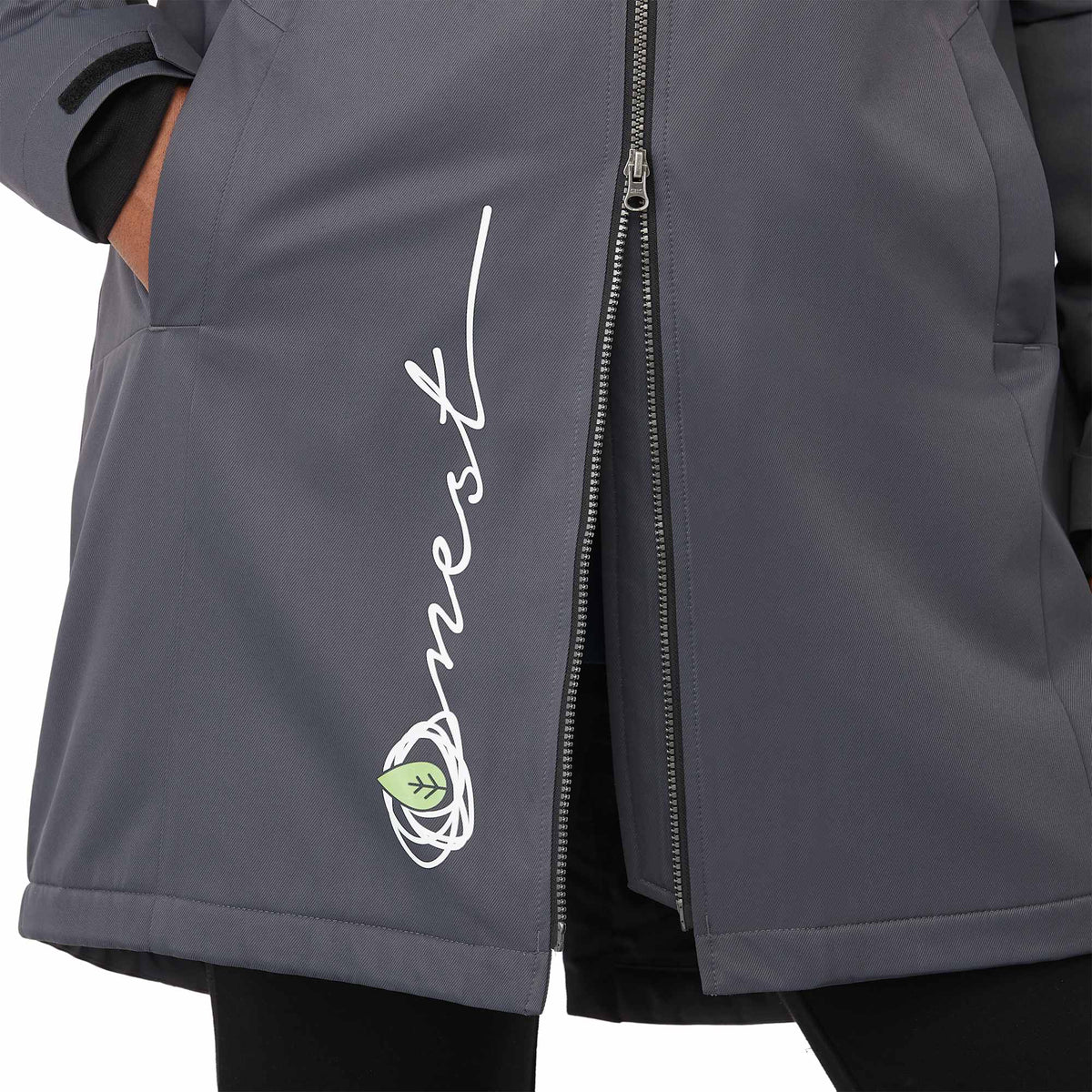 Hardy Recycled Insulated Jacket with Sherpa Lining for Women Transfer - Grey Storm - On Model Detail 2