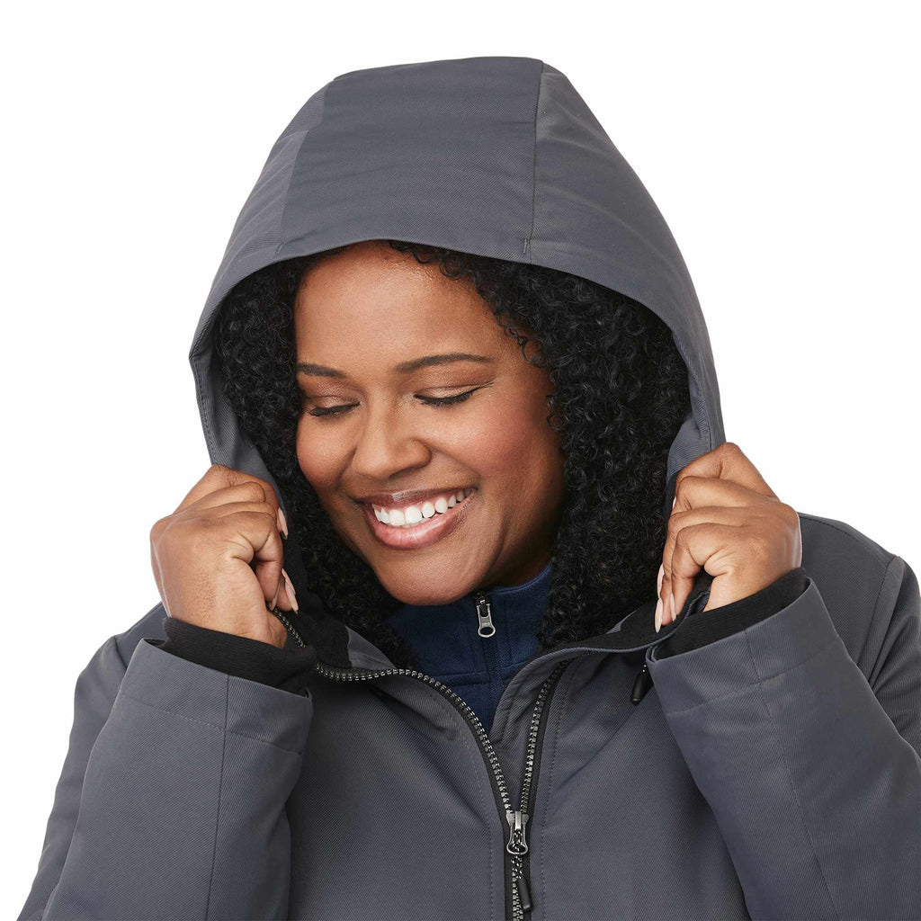 Hardy Recycled Insulated Jacket with Sherpa Lining for Women Transfer - Grey Storm - On Model Detail 3