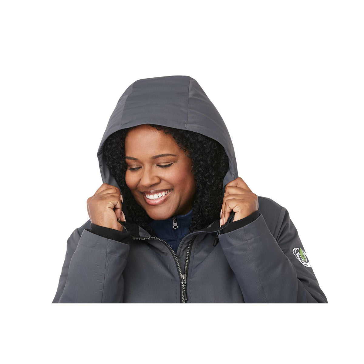 Hardy Recycled Insulated Jacket with Sherpa Lining for Women Transfer - Grey Storm - On Model Detail 4