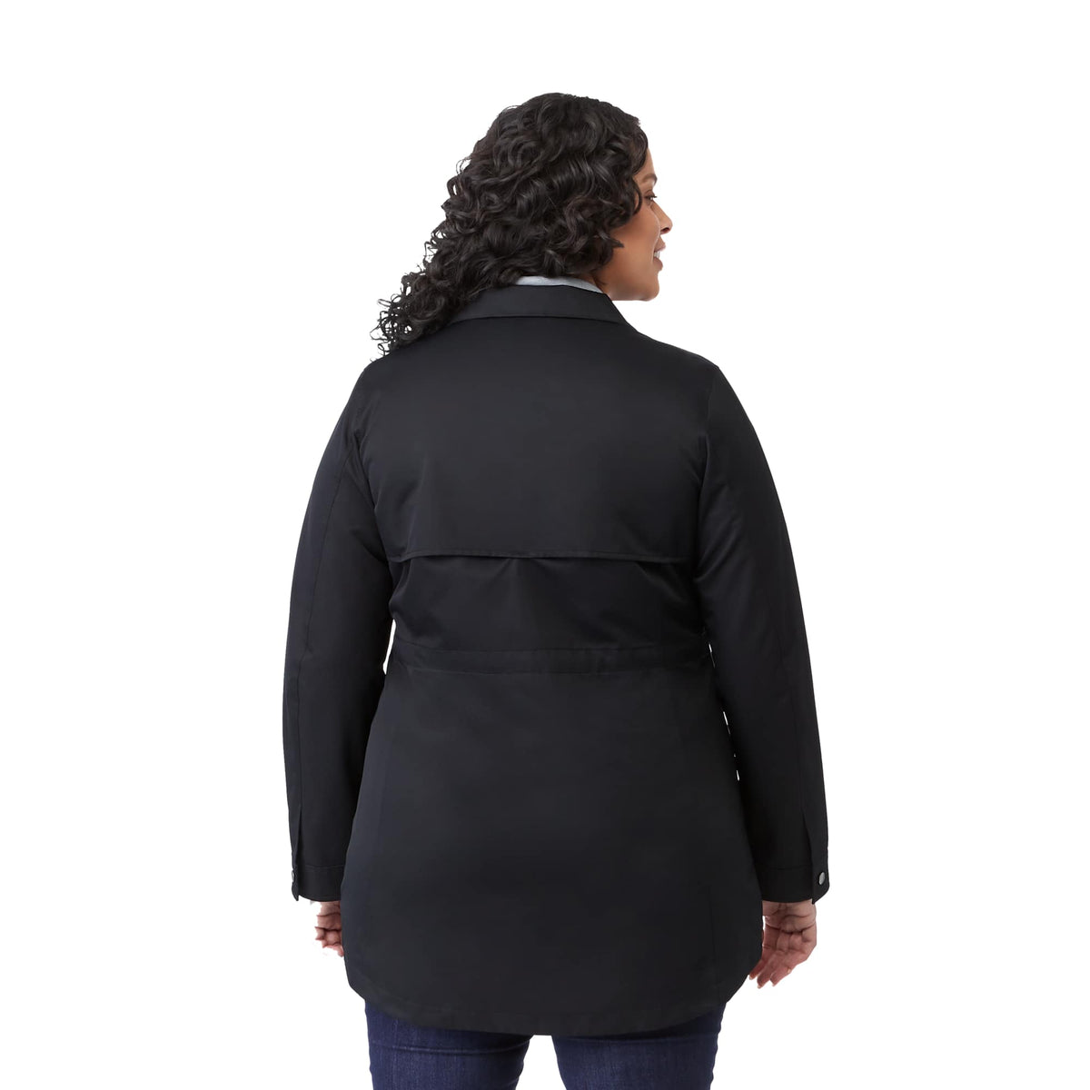 Hardy Recycled Mid Length Jacket for Women Debossing - Black - Back On Model