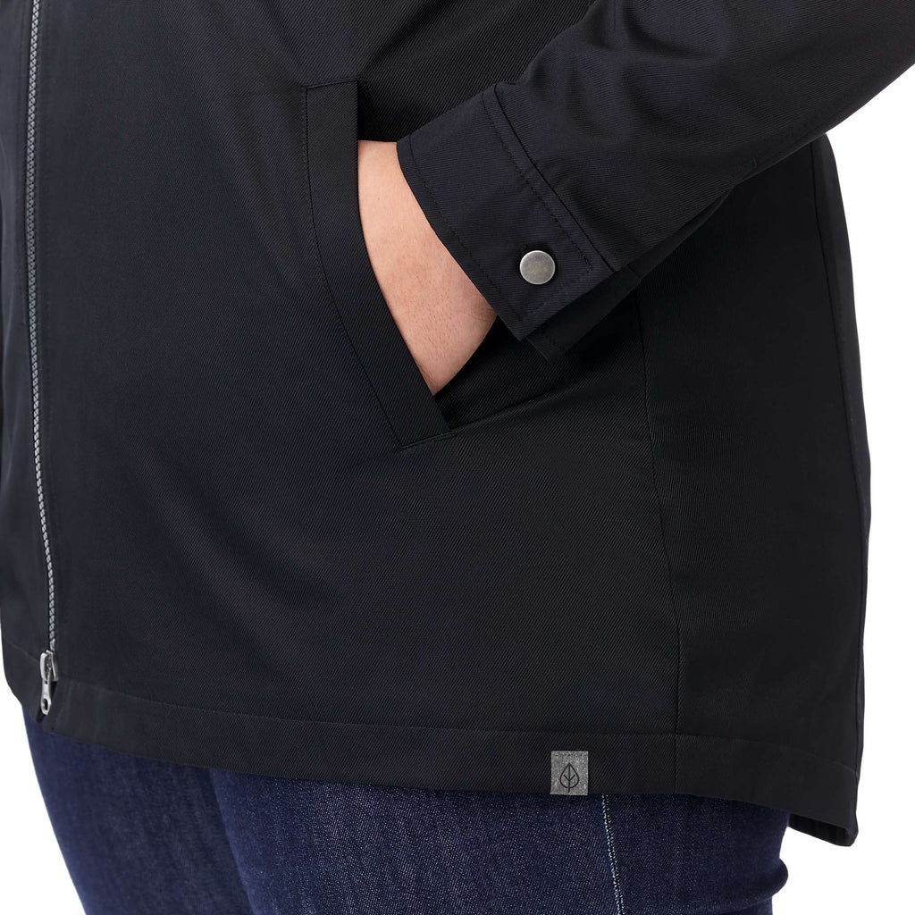 Hardy Recycled Mid Length Jacket for Women Debossing - Black - Left Angle On Model Pocket