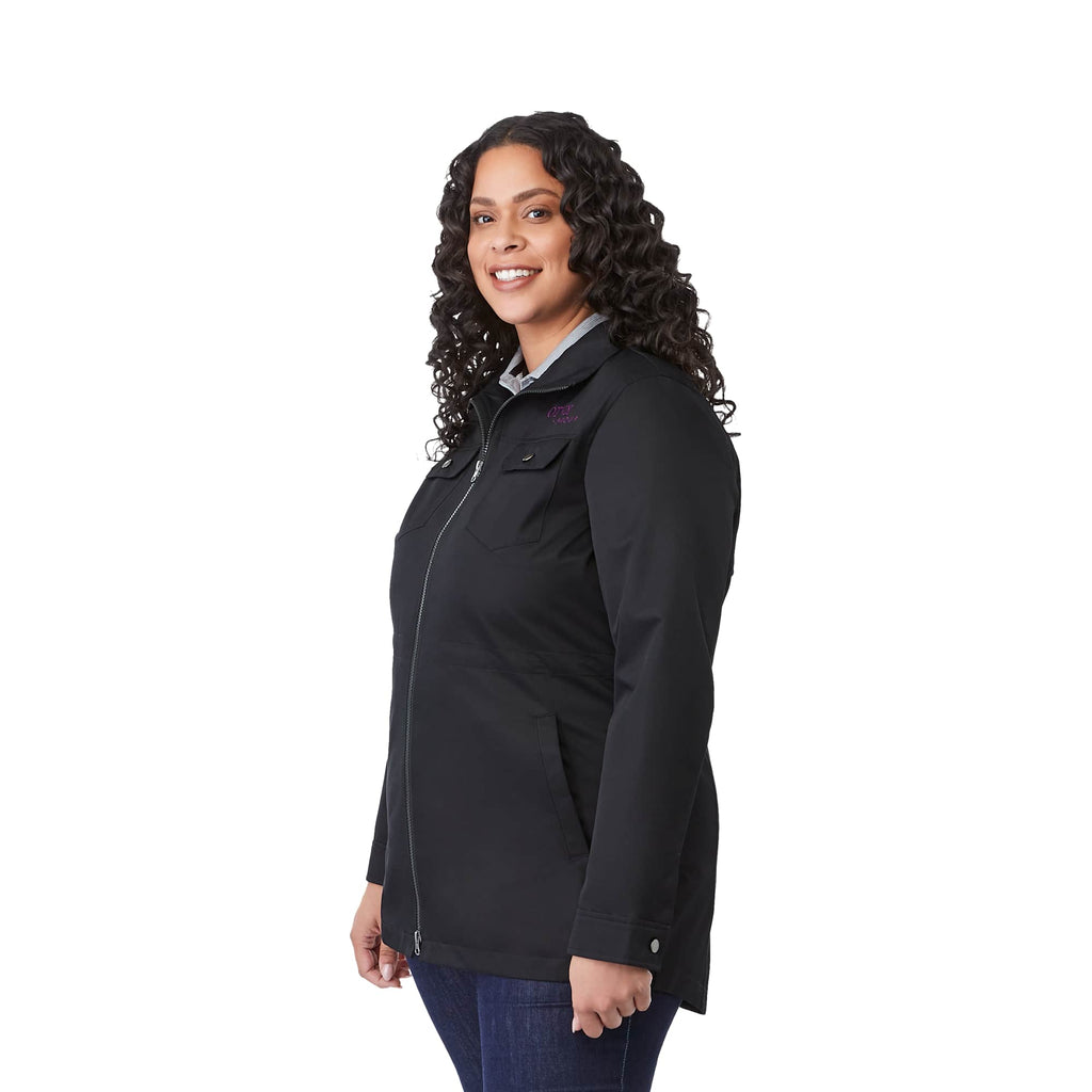Hardy Recycled Mid Length Jacket for Women Debossing - Black - Left Angle On Model