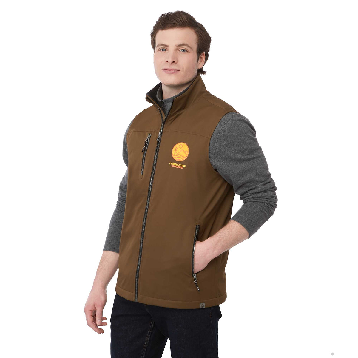 Hardy Sherpa Lined Eco Vest for Men Transfer - Bark - On Model Right Angle