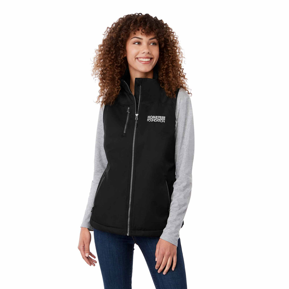 Hardy Sherpa Lined Eco Vest for Women Debossing - Black - On Model Front