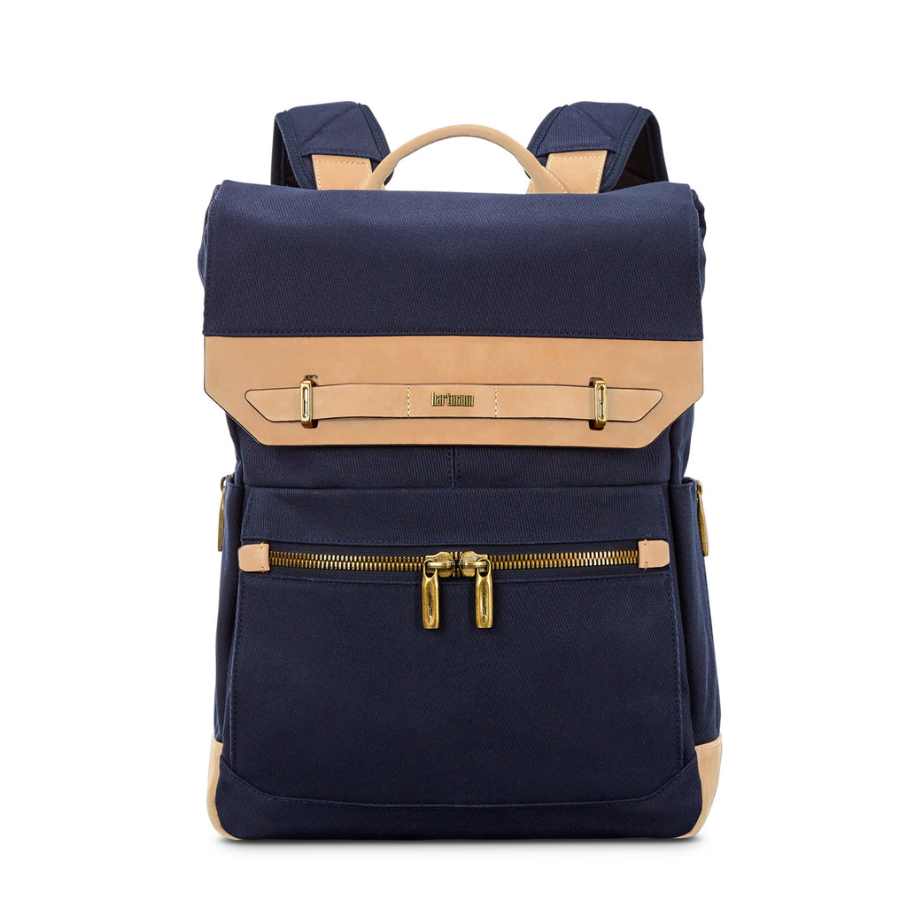 Hartmann Reserve Canvas and Leather Backpack Debossing - Midnight Navy - View 1