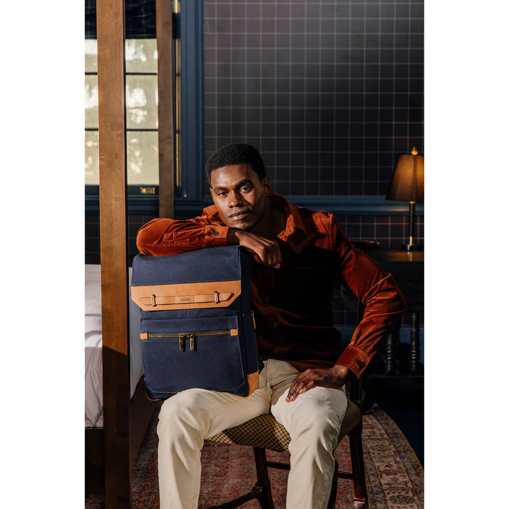 Hartmann Reserve Canvas and Leather Backpack Debossing - Midnight Navy - View 12