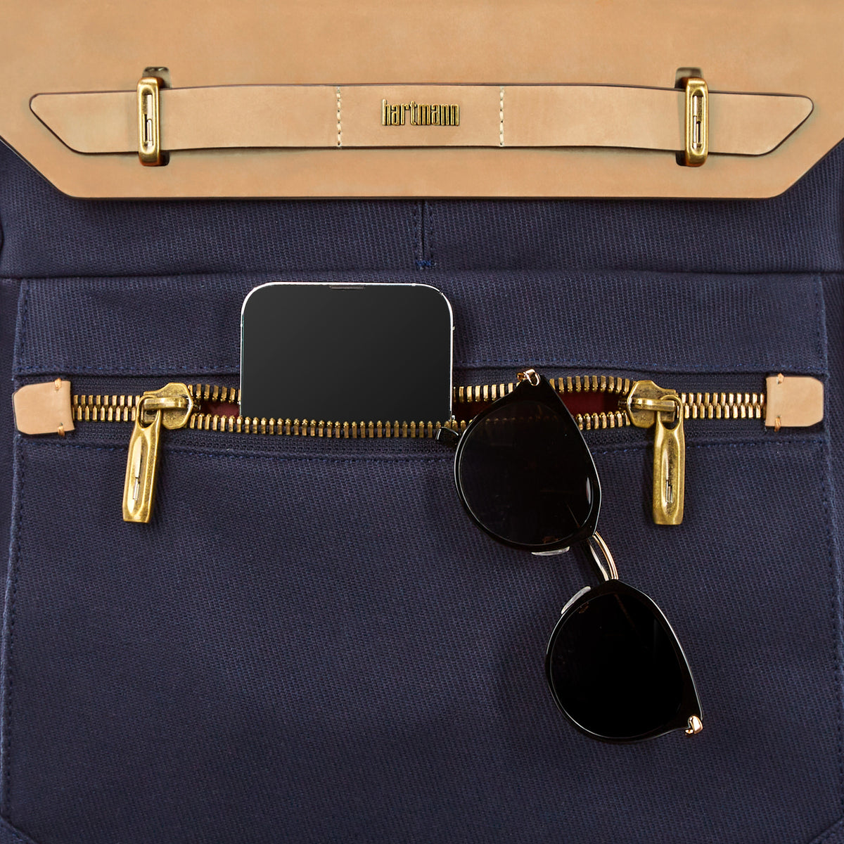 Hartmann Reserve Canvas and Leather Backpack Debossing - Midnight Navy - View 7