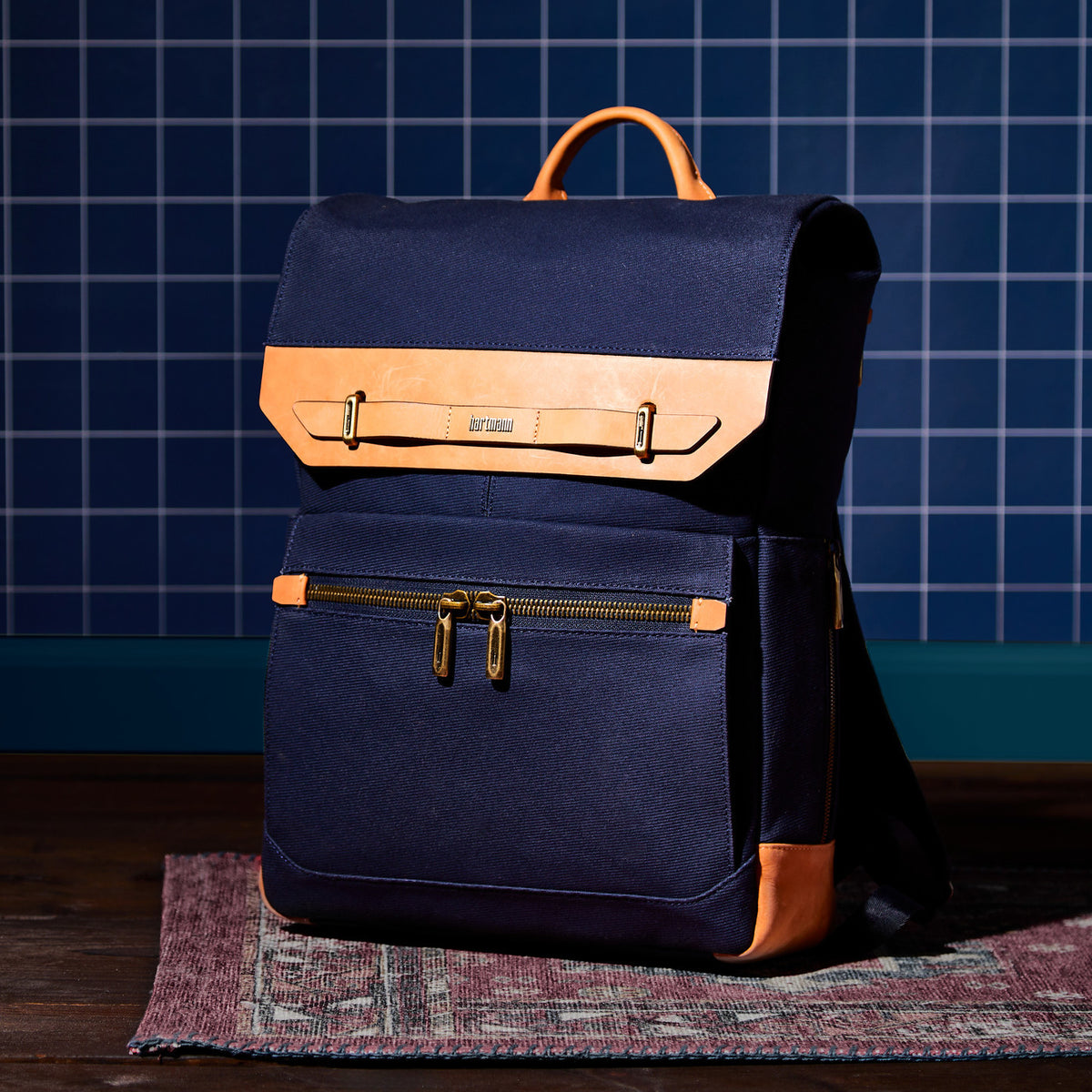 Hartmann Reserve Canvas and Leather Backpack Laser Engraving - Midnight Navy - View 14