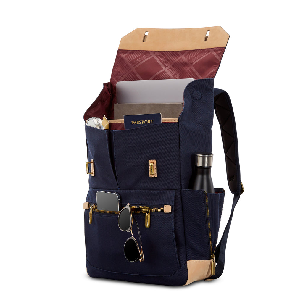 Hartmann Reserve Canvas and Leather Backpack Laser Engraving - Midnight Navy - View 8