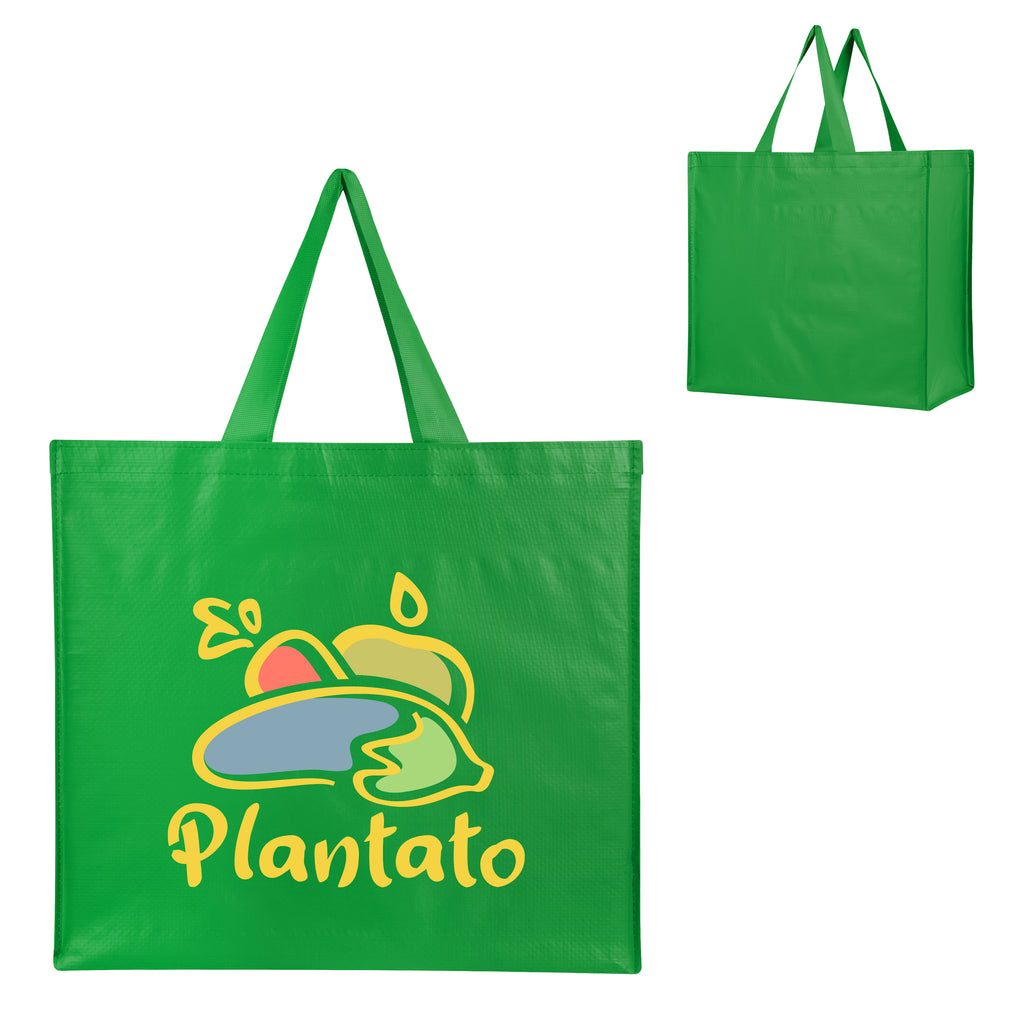 Harvest Haul Recycled Shopper Tote Bag, Non-Woven - Green - Colorbrite