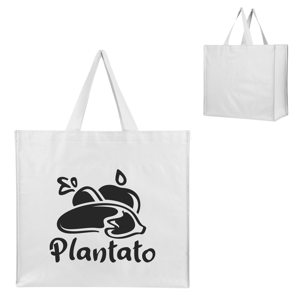 Harvest Haul Recycled Shopper Tote Bag, Non-Woven - White - Silk Screen