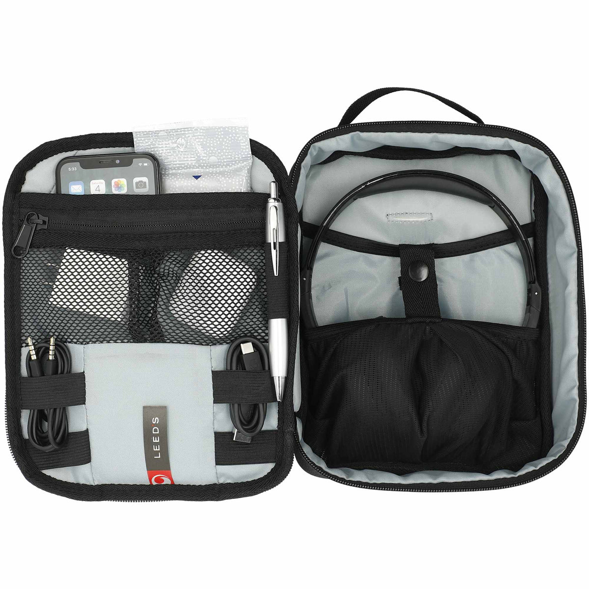 Headphone and Tech Case in Recycled PET Transfer - Black - Front 2