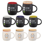Hearth Ceramic Mug with Wood Lid Coaster, 15 oz Laser Engraving - Black/White - Front