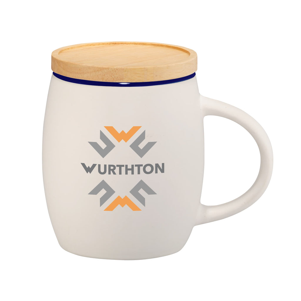 Hearth Ceramic Mug with Wood Lid Coaster, 15 oz - Wblue - Front