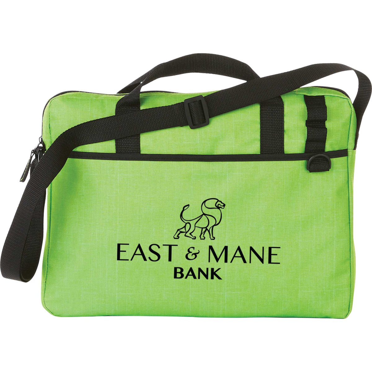 Heather Briefcase with Pen Loops and D-Ring Embroidery - Lime - Front