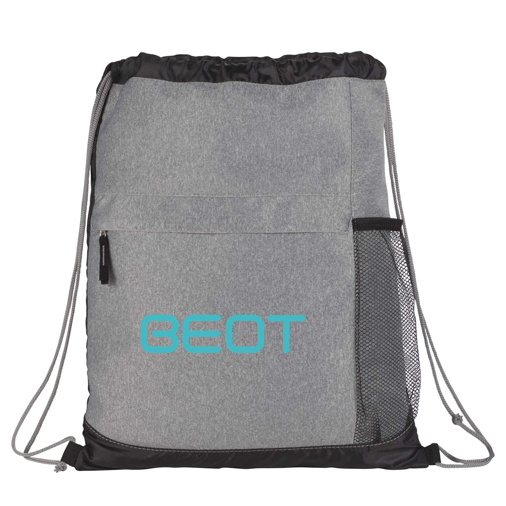 Heather Melange Drawstring Bag with Bottle Pocket Full Color - Graphite - Front