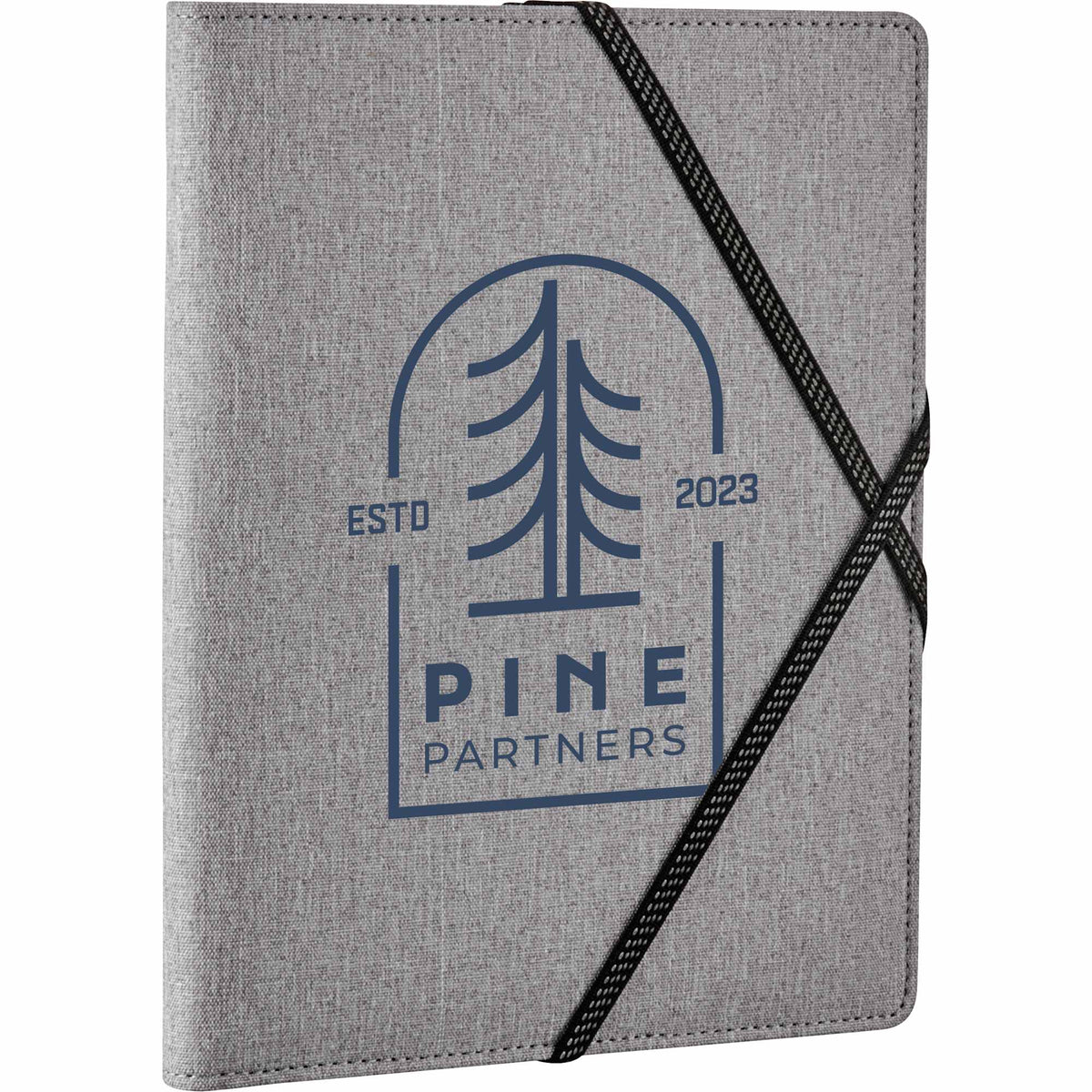 Heathered Fabric Writing Pad with Elastic Closure - Graphite - Left Angle