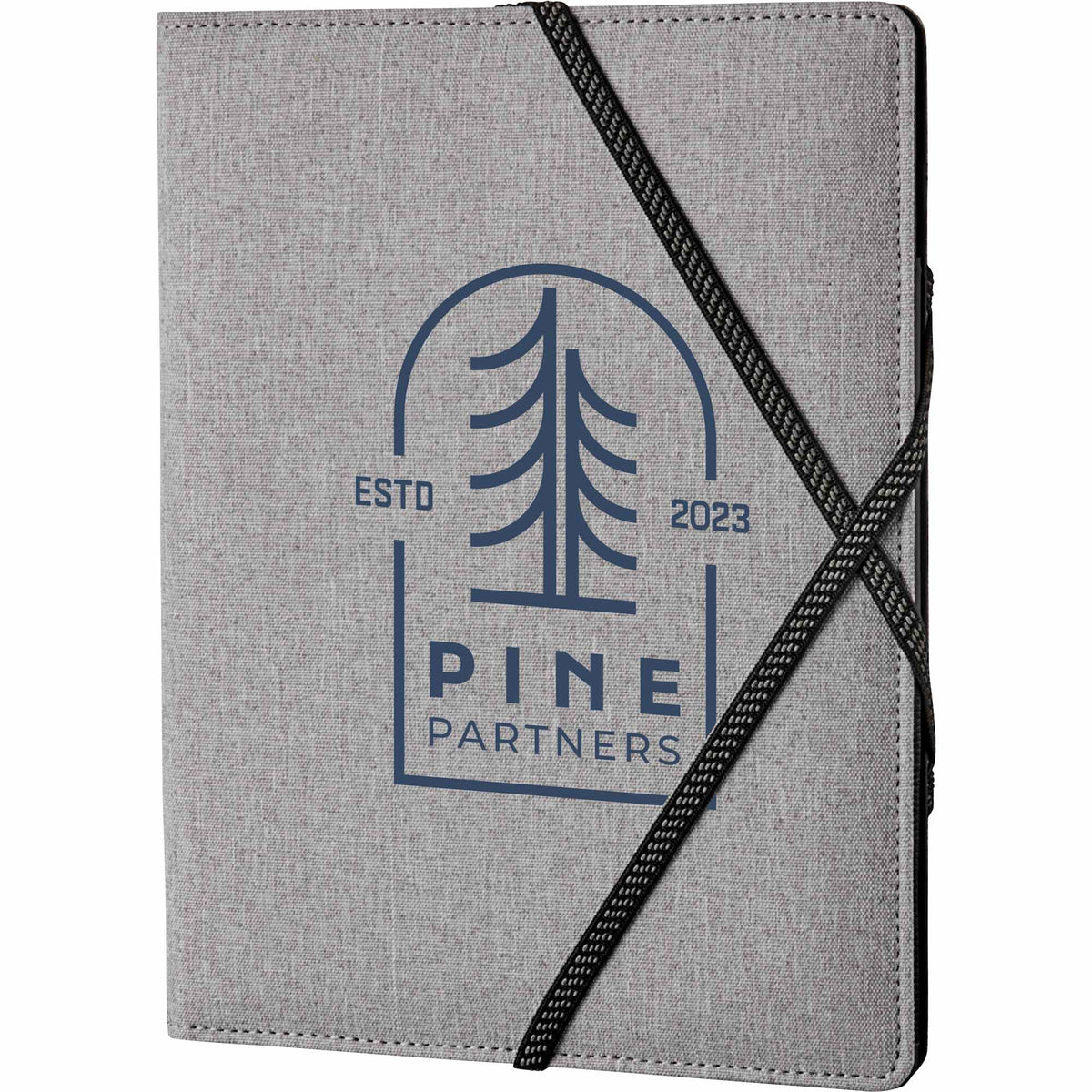 Heathered Fabric Writing Pad with Elastic Closure - Graphite - Right Angle