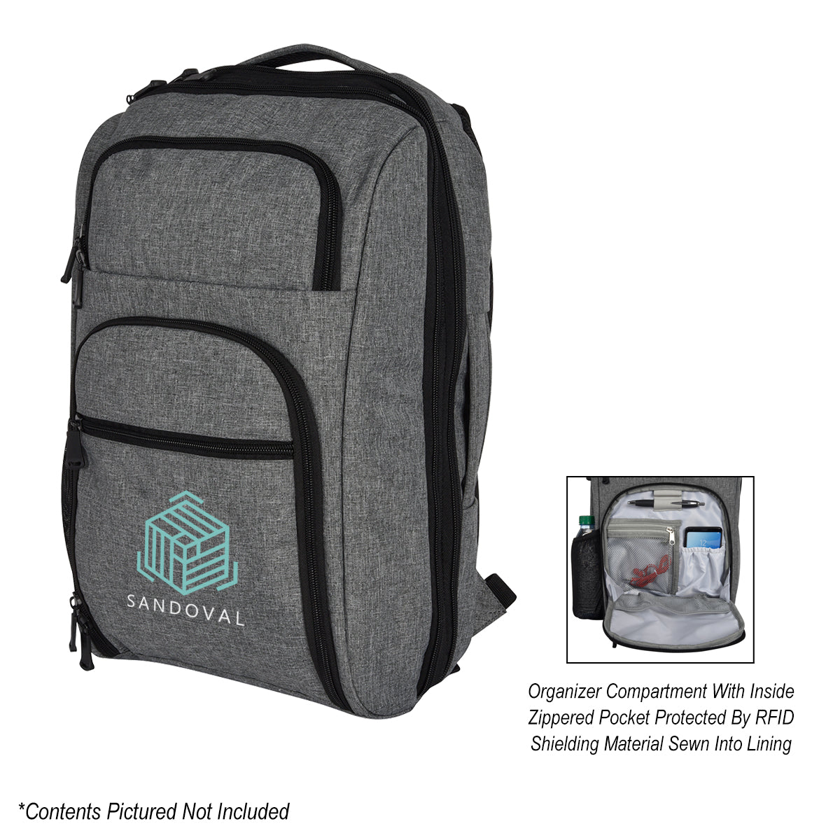 Heathered RFID Laptop Backpack and Briefcase Embroidery - Colorbrite