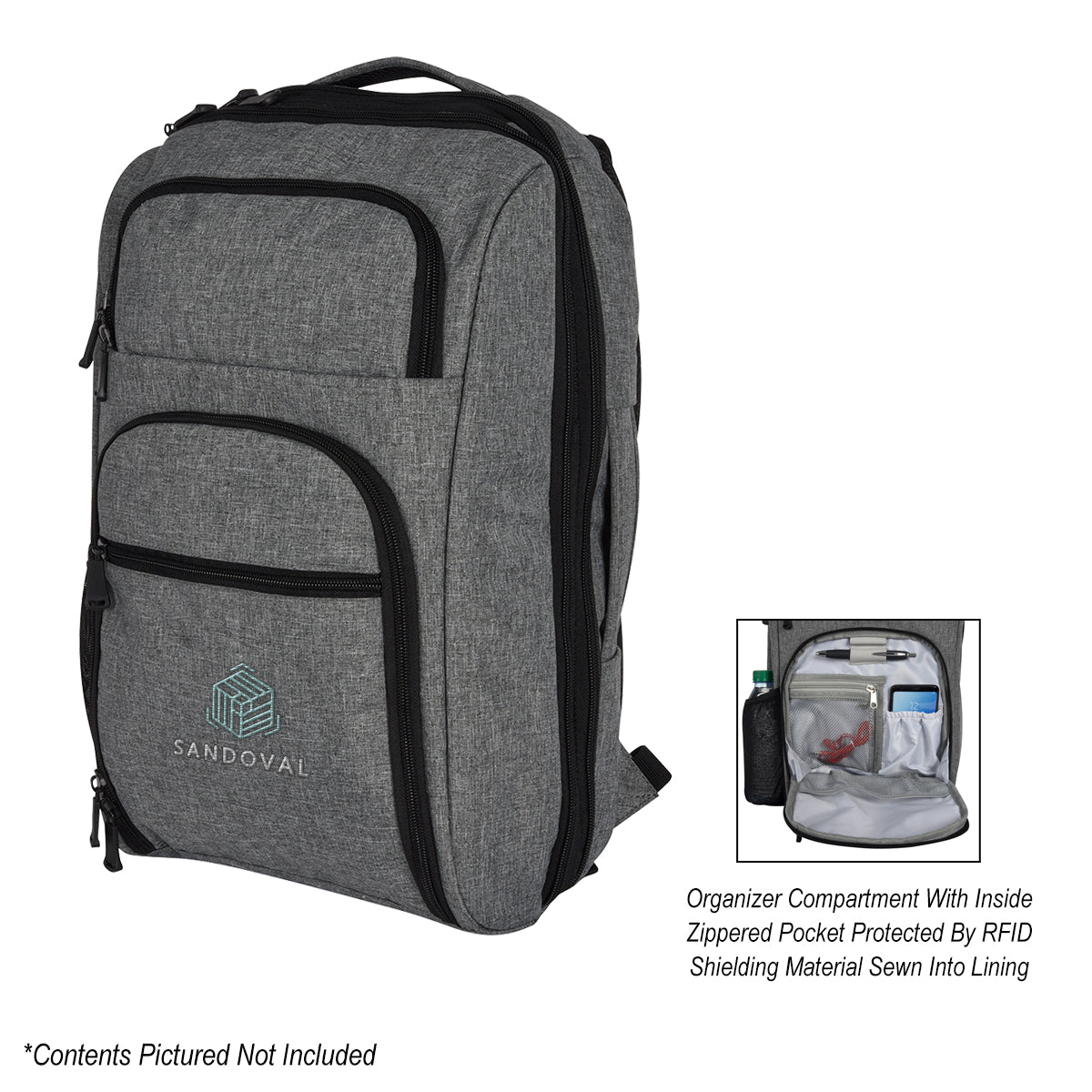 Heathered RFID Laptop Backpack and Briefcase Embroidery - Embroidery